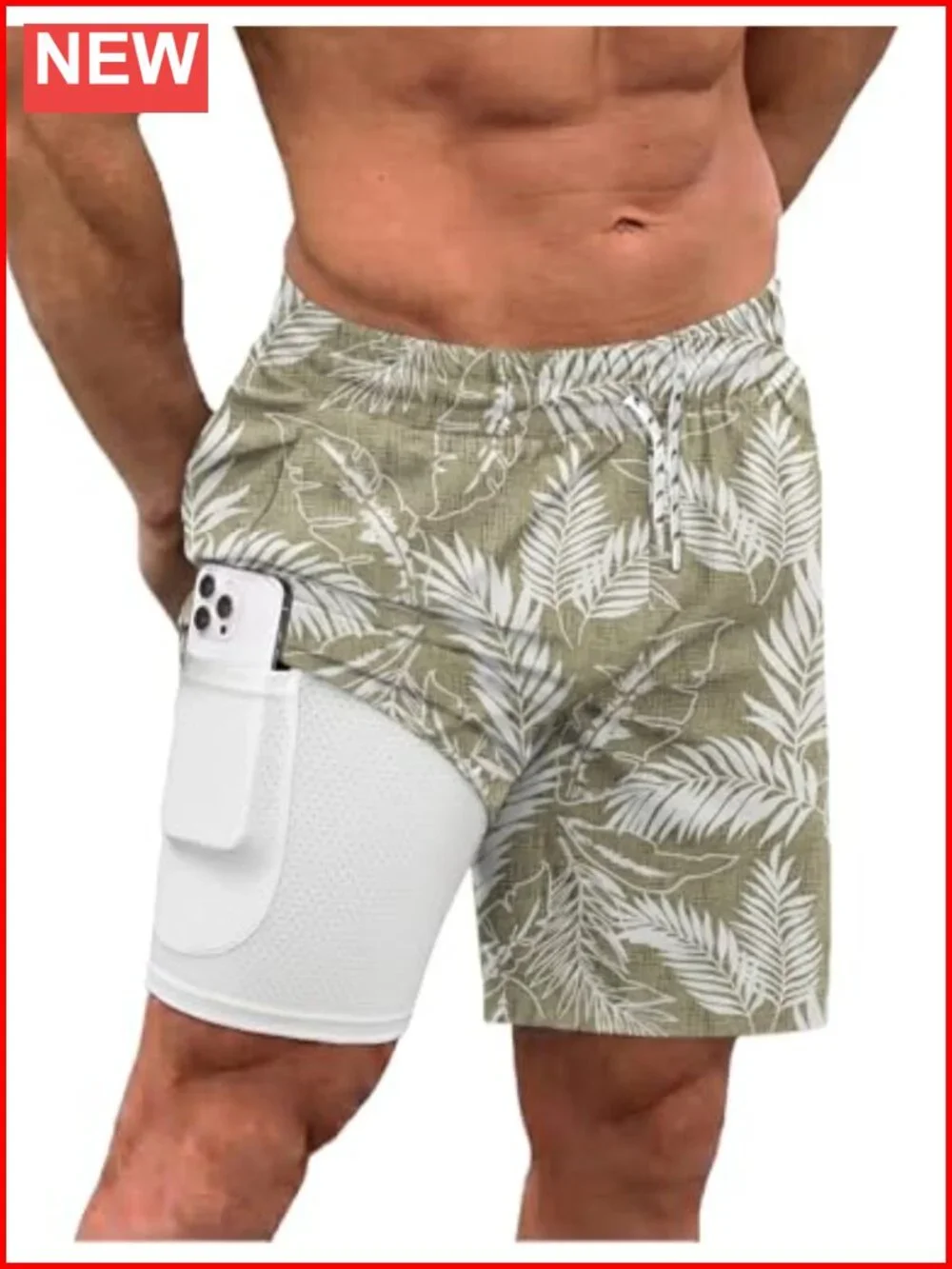 Men's Quick Dry Swim Trunks with Compression Liner 2 in 1 Board Shorts